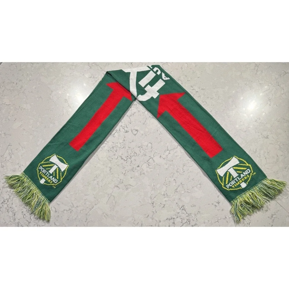Portland Timbers Scarf OS Green Red Gold Knit Fringe MLS Soccer Providence Park